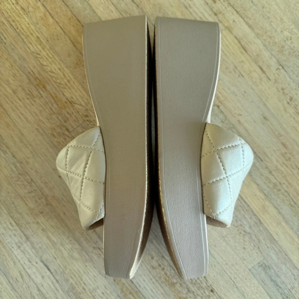 Leather Platform Wedge Sandals Seychelles Ciao Nude Quilted Made in Italy Size 8